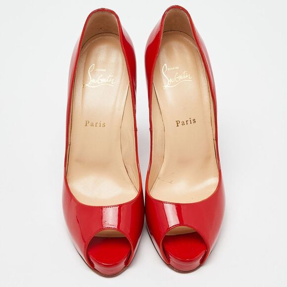 Christian Louboutin Red Patent Leather Very Prive Peep-Toe Pumps Size 40 - Picture 3 of 4